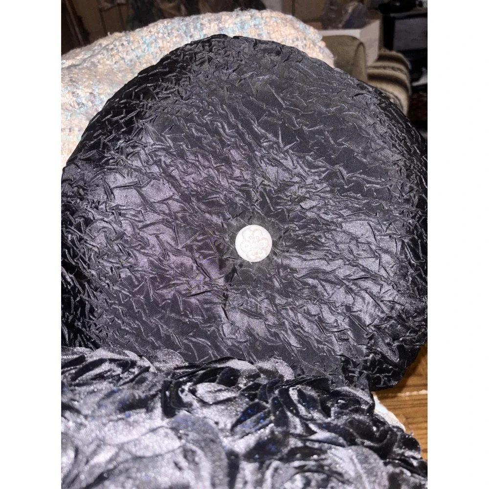 Black 3D Rosette Bolster and Crinkle Round Decorative Throw Pillow Set 3pc